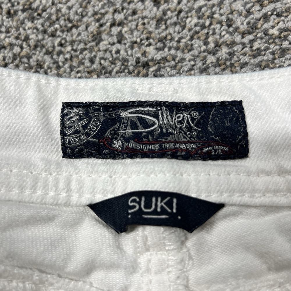 Silver Jeans Womens 31 White Suki Mid Capri 25" Lace Mid Rise Stretch Denim - Picture 3 of 16